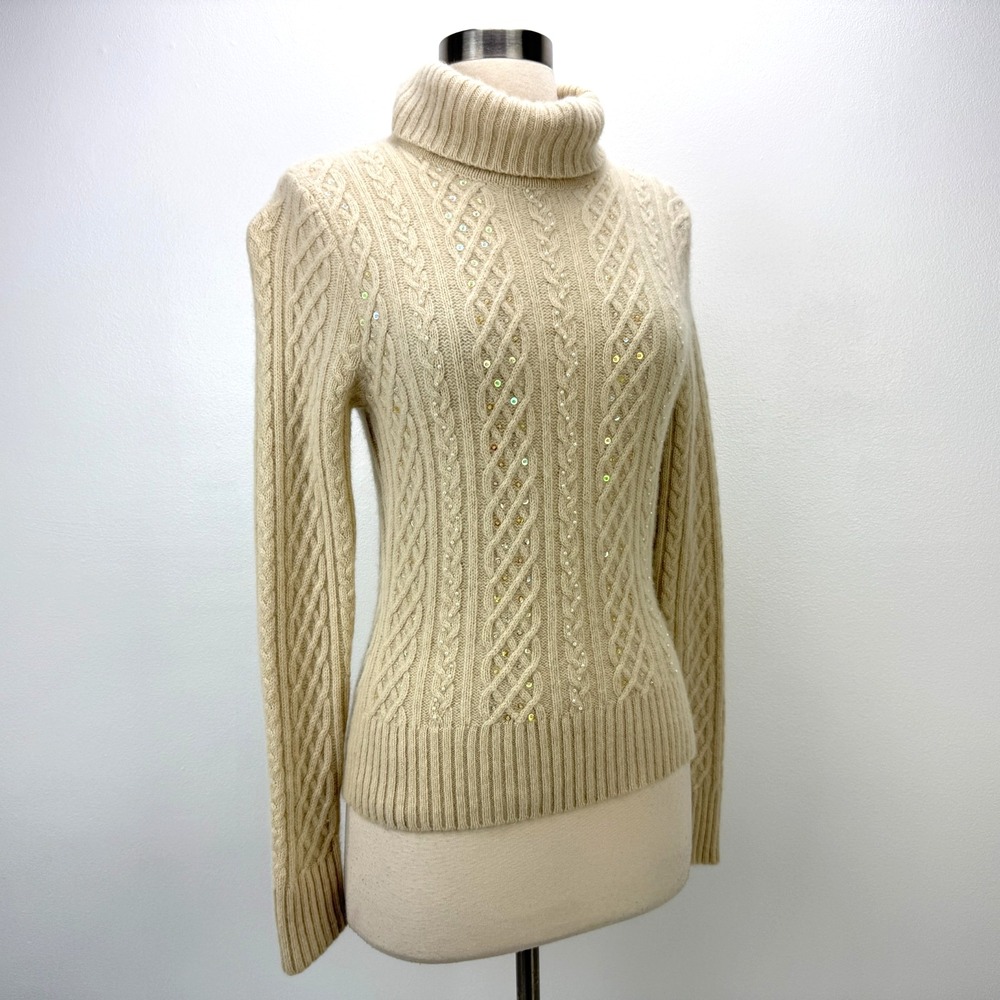 Sutton Studio Beaded Lambswool Angora Turtleneck‎ Sweater Cable Knit Fairy - Picture 6 of 15
